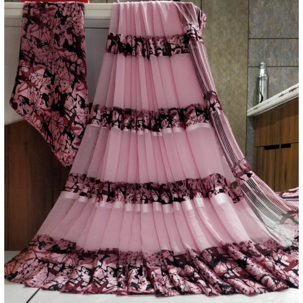 Ranili Satin Patta Printed Saree With Unstitched Blouse