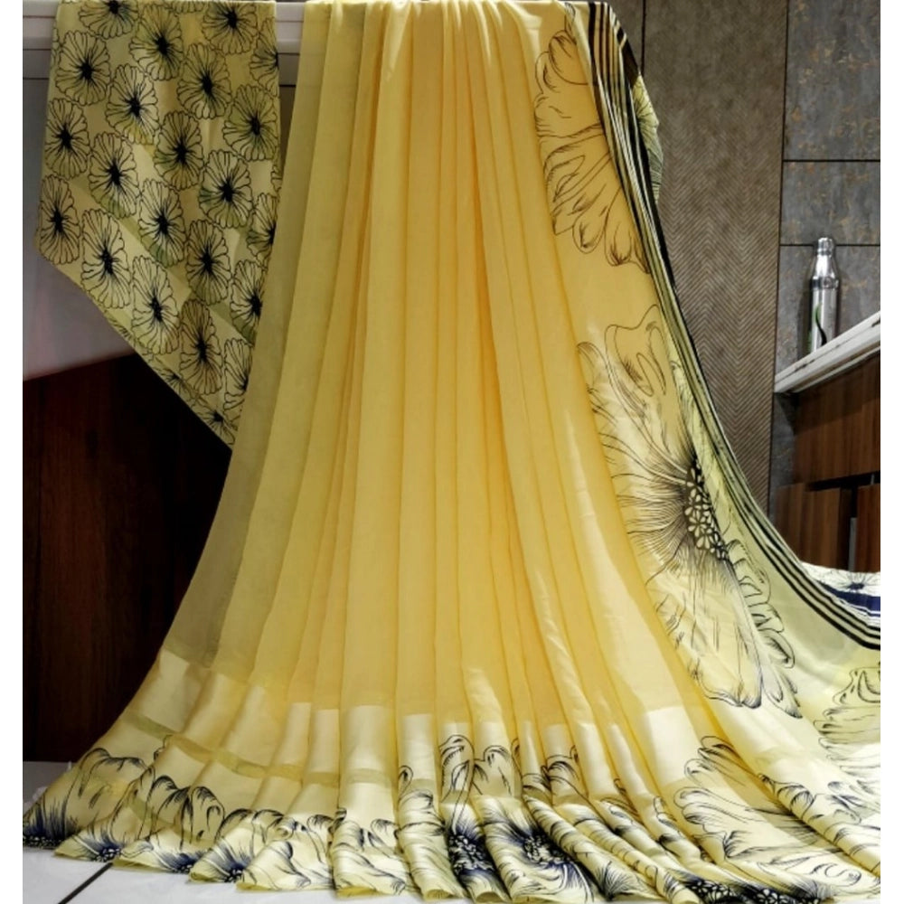 Ranili Satin Patta Printed Saree With Unstitched Blouse