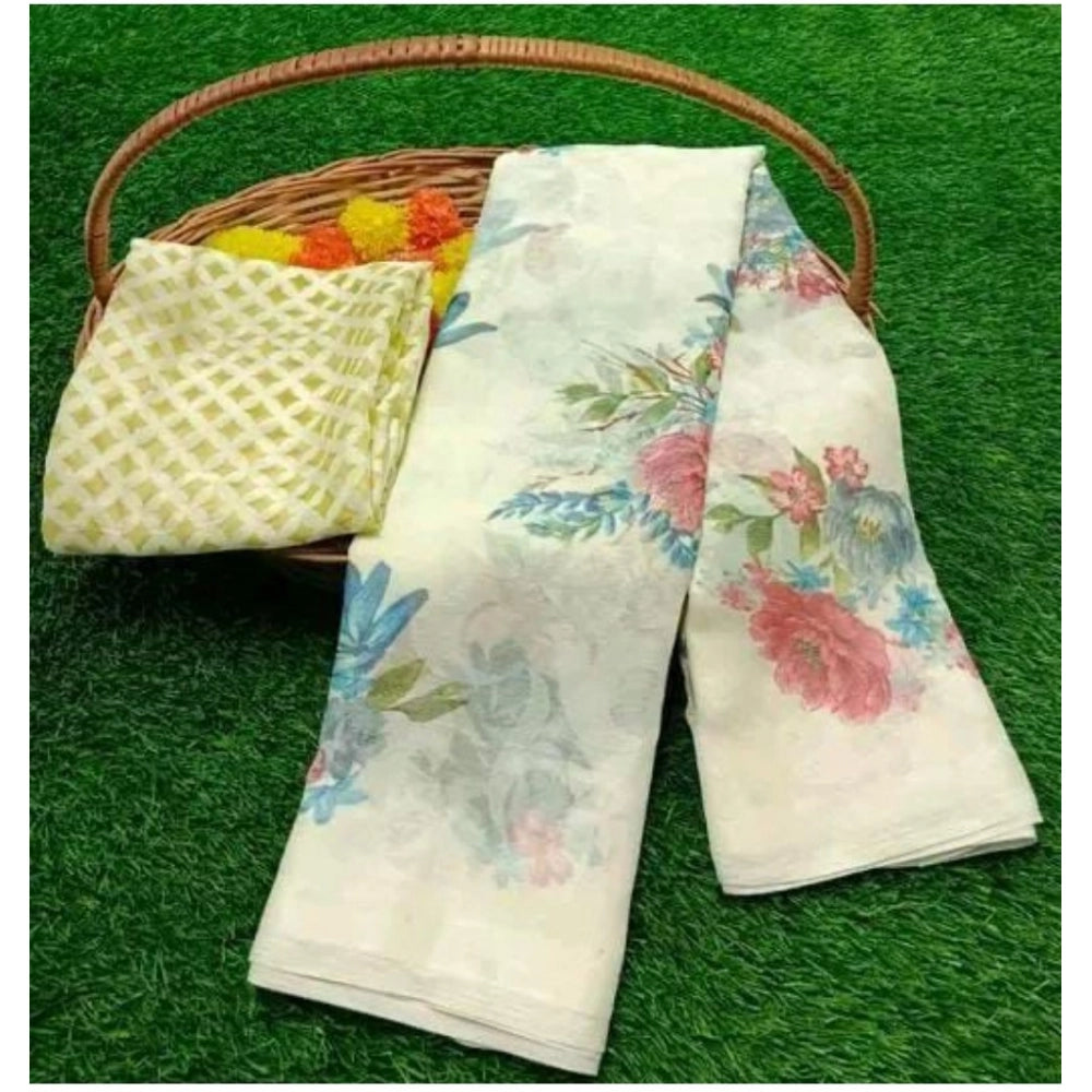 Ranili Viscose Rayon Printed Saree With Unstitched Blouse