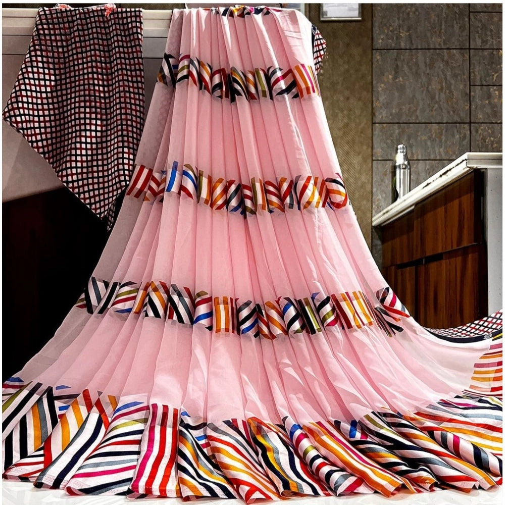 Ranili Satin Patta Printed Saree With Unstitched Blouse