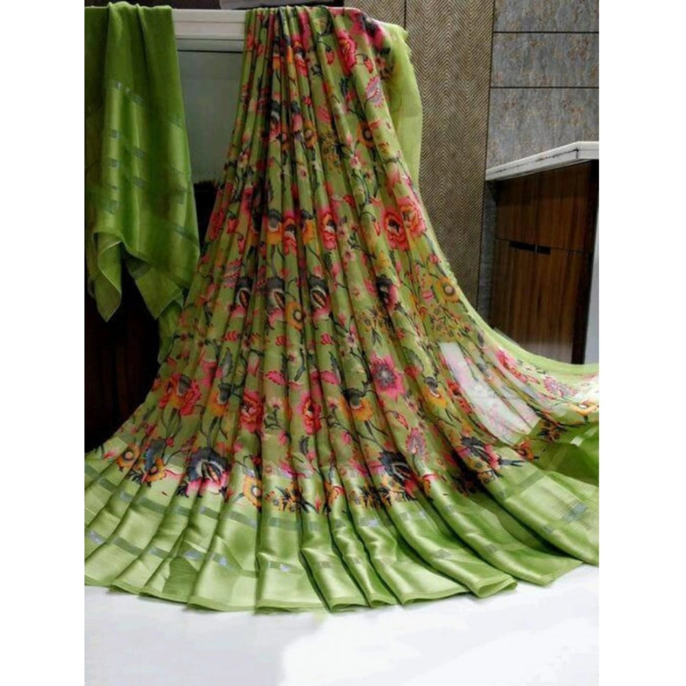 Ranili Satin Patta Printed Saree With Unstitched Blouse
