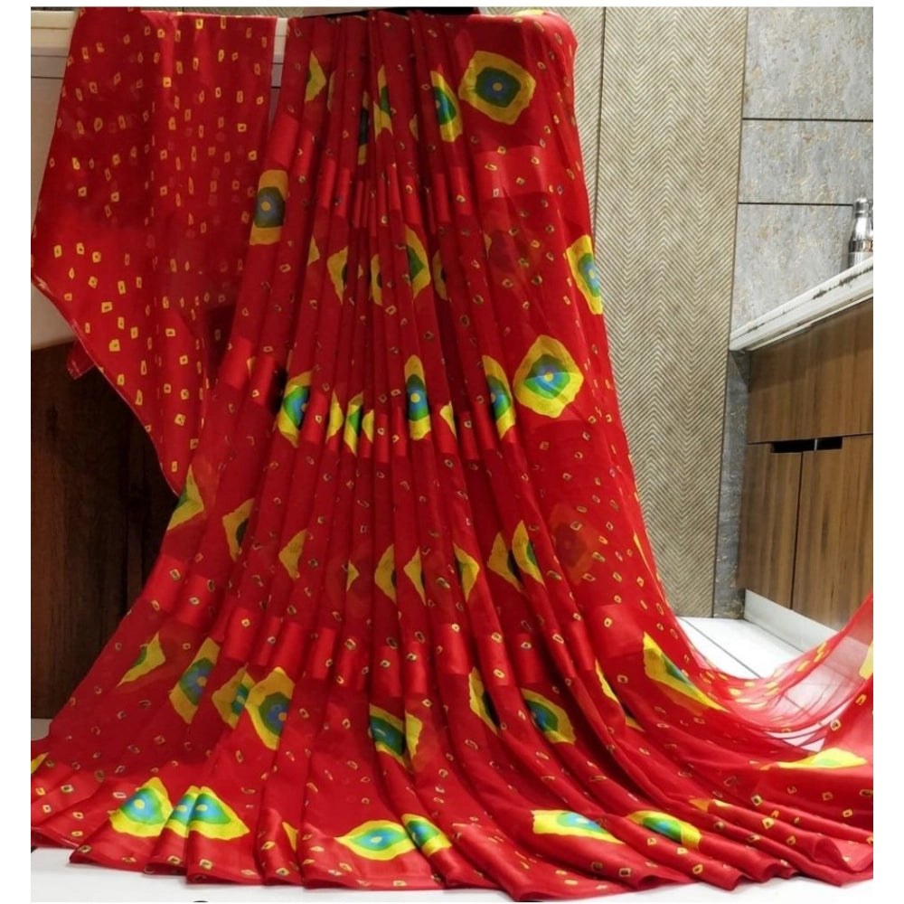 Ranili Satin Patta Printed Saree With Unstitched Blouse