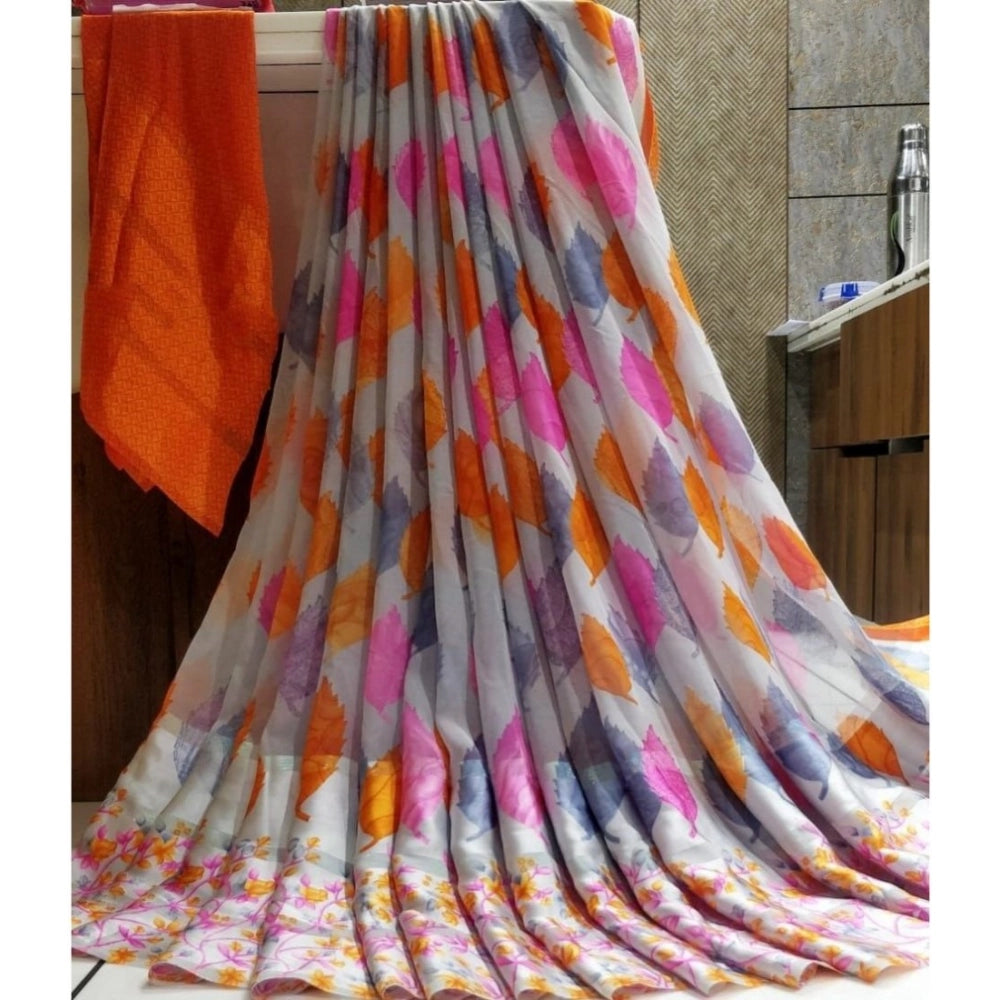 Ranili Satin Patta Printed Saree With Unstitched Blouse