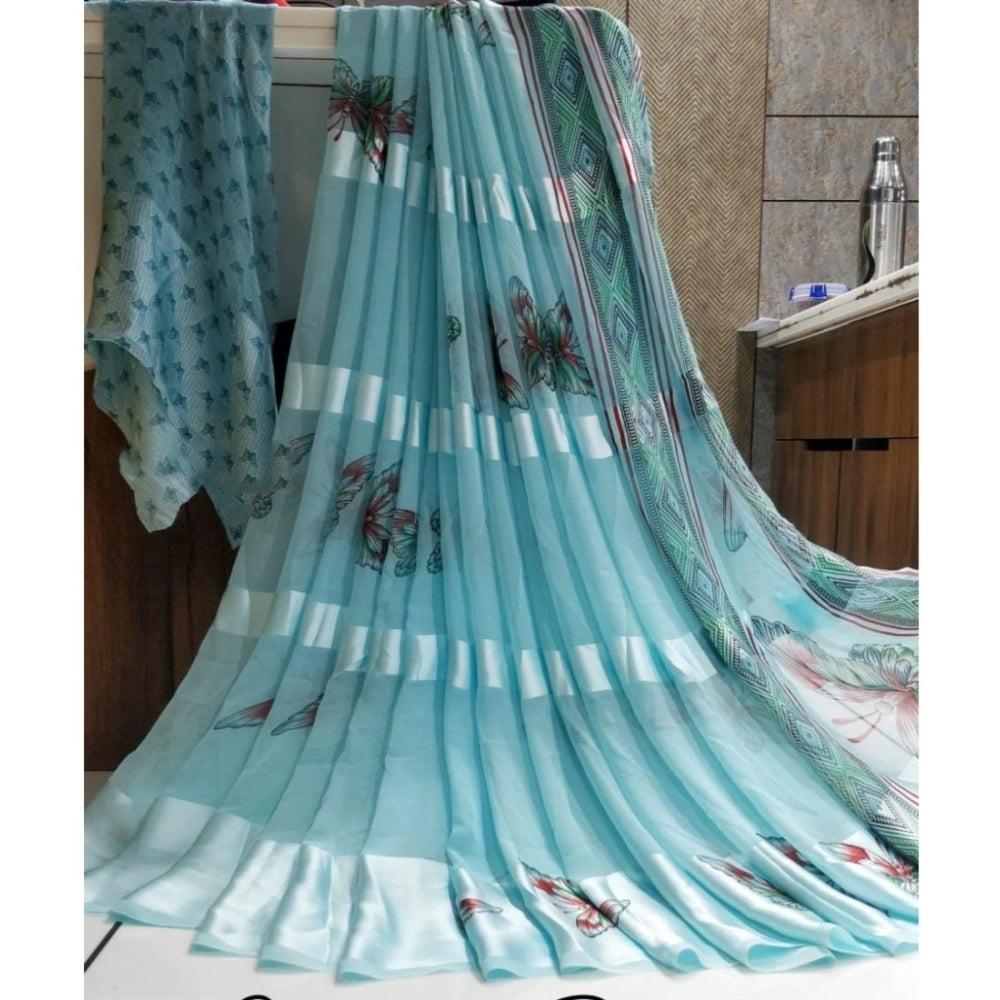 Ranili Satin Patta Printed Saree With Unstitched Blouse