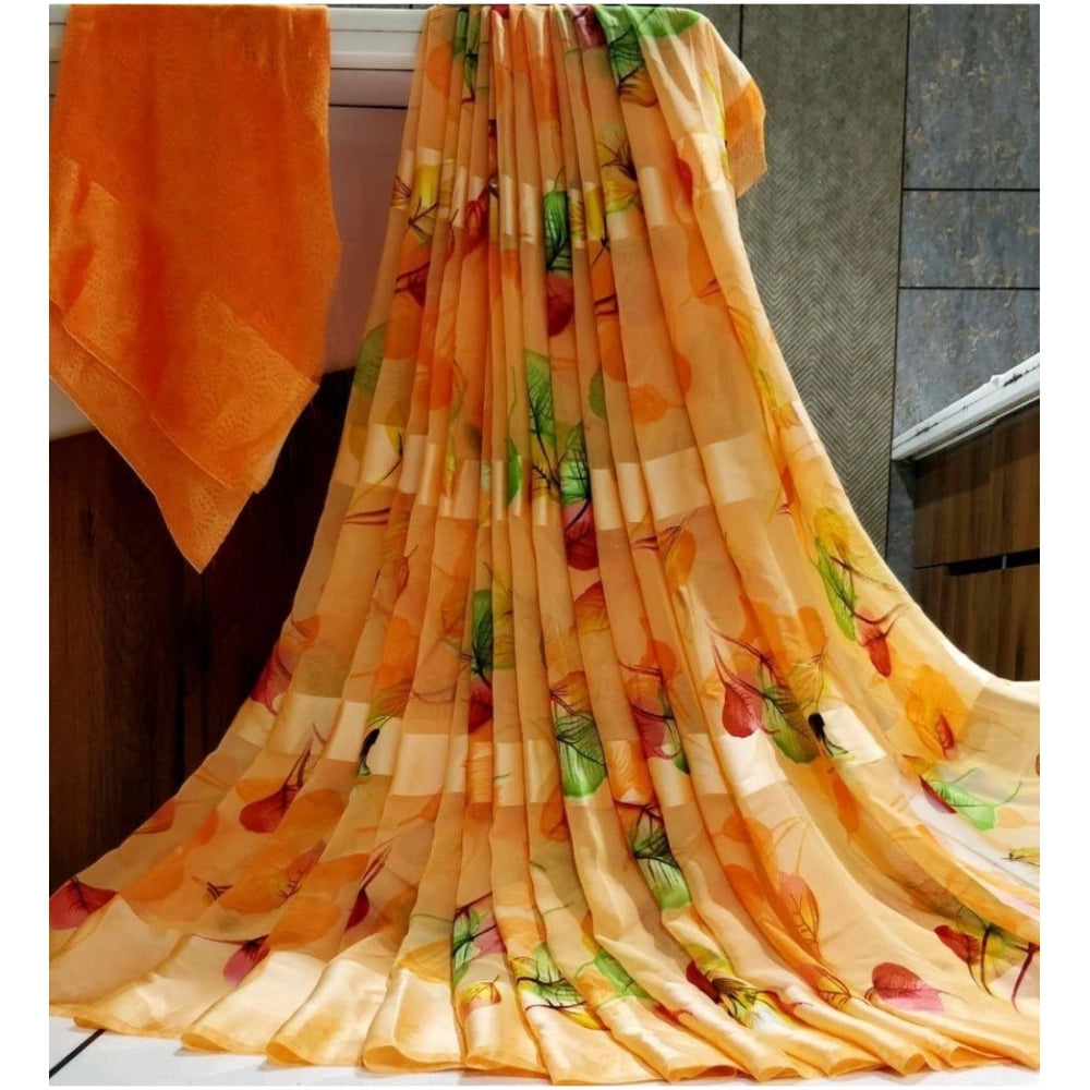 Ranili Satin Patta Printed Saree With Unstitched Blouse