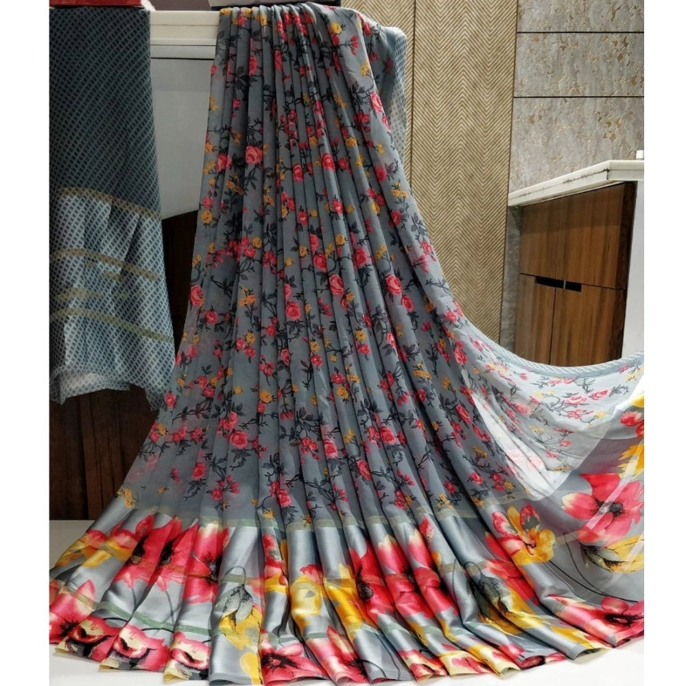 Ranili Satin Patta Printed Saree With Unstitched Blouse