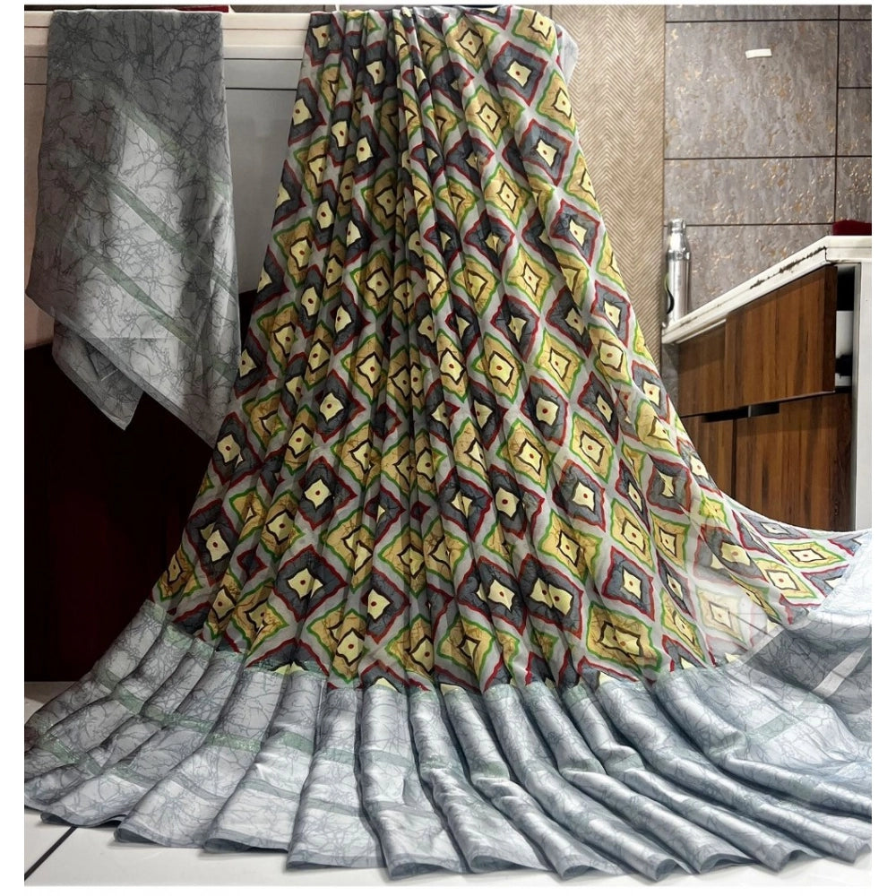 Ranili Satin Patta Printed Saree With Unstitched Blouse