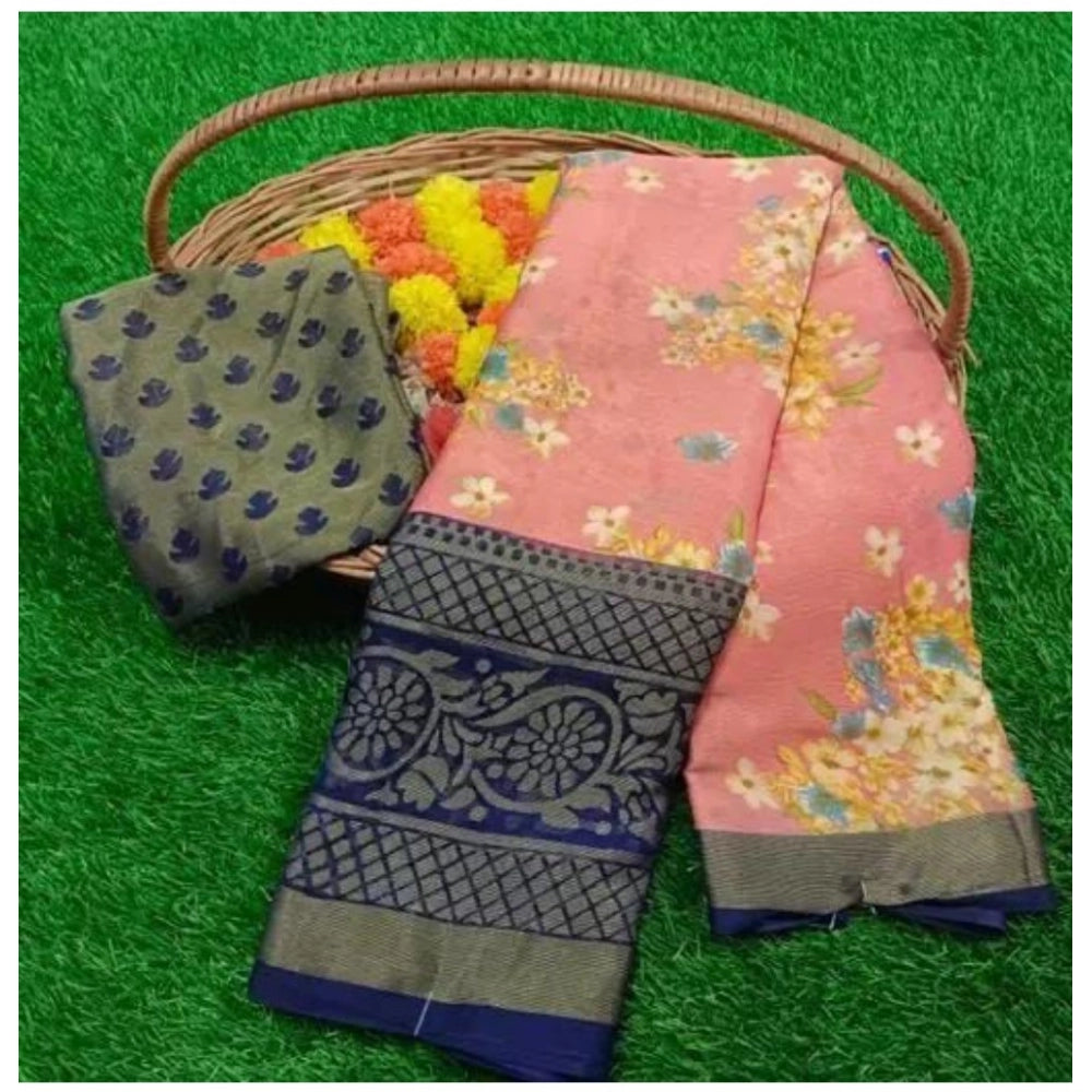 Ranili Viscose Rayon Printed Saree With Unstitched Blouse