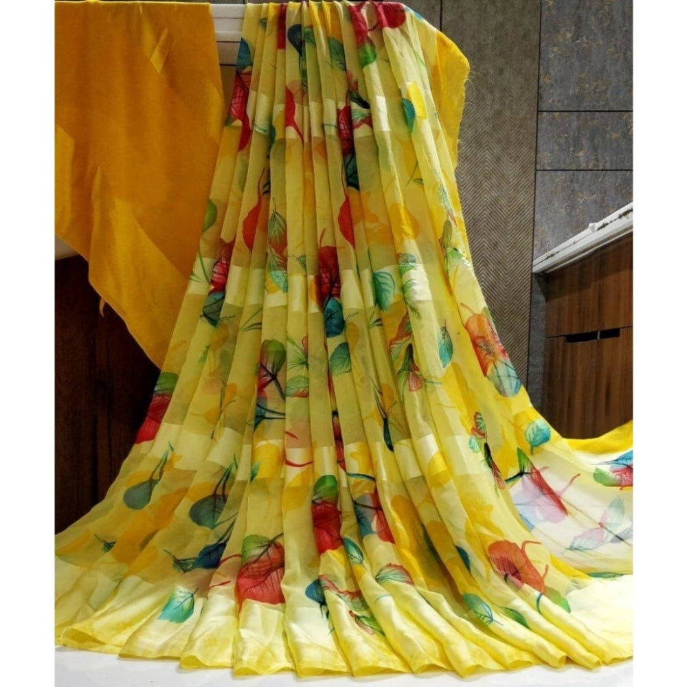Ranili Satin Patta Printed Saree With Unstitched Blouse