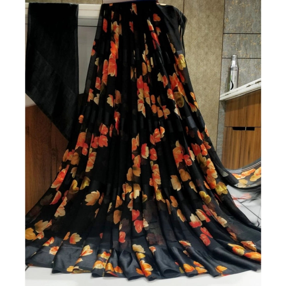 Ranili Satin Patta Printed Saree With Unstitched Blouse
