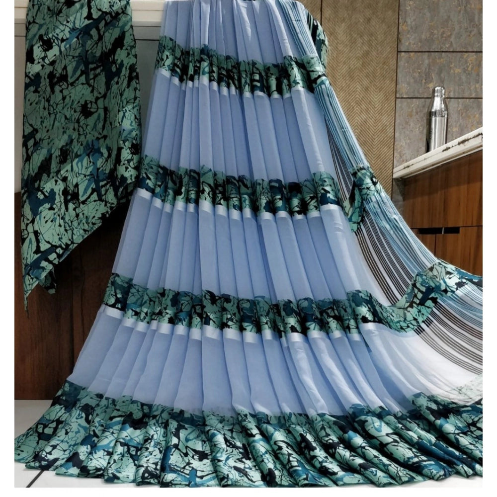 Ranili Satin Patta Printed Saree With Unstitched Blouse
