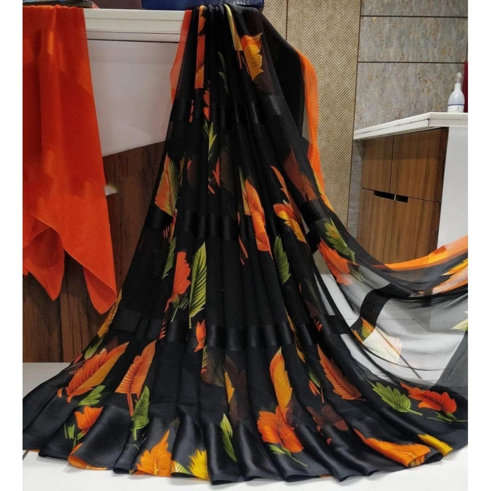 Ranili Satin Patta Printed Saree With Unstitched Blouse