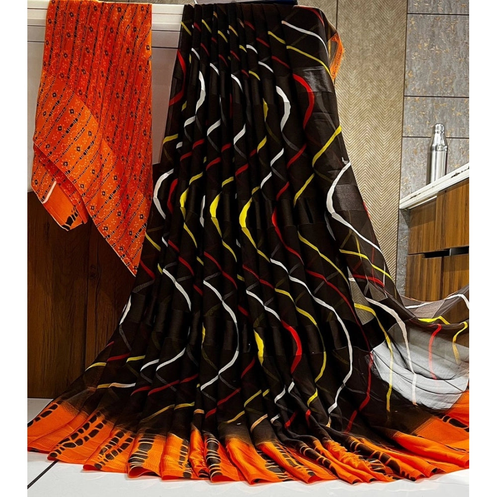 Ranili Satin Patta Printed Saree With Unstitched Blouse