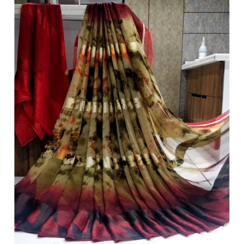 Ranili Satin Patta Printed Saree With Unstitched Blouse