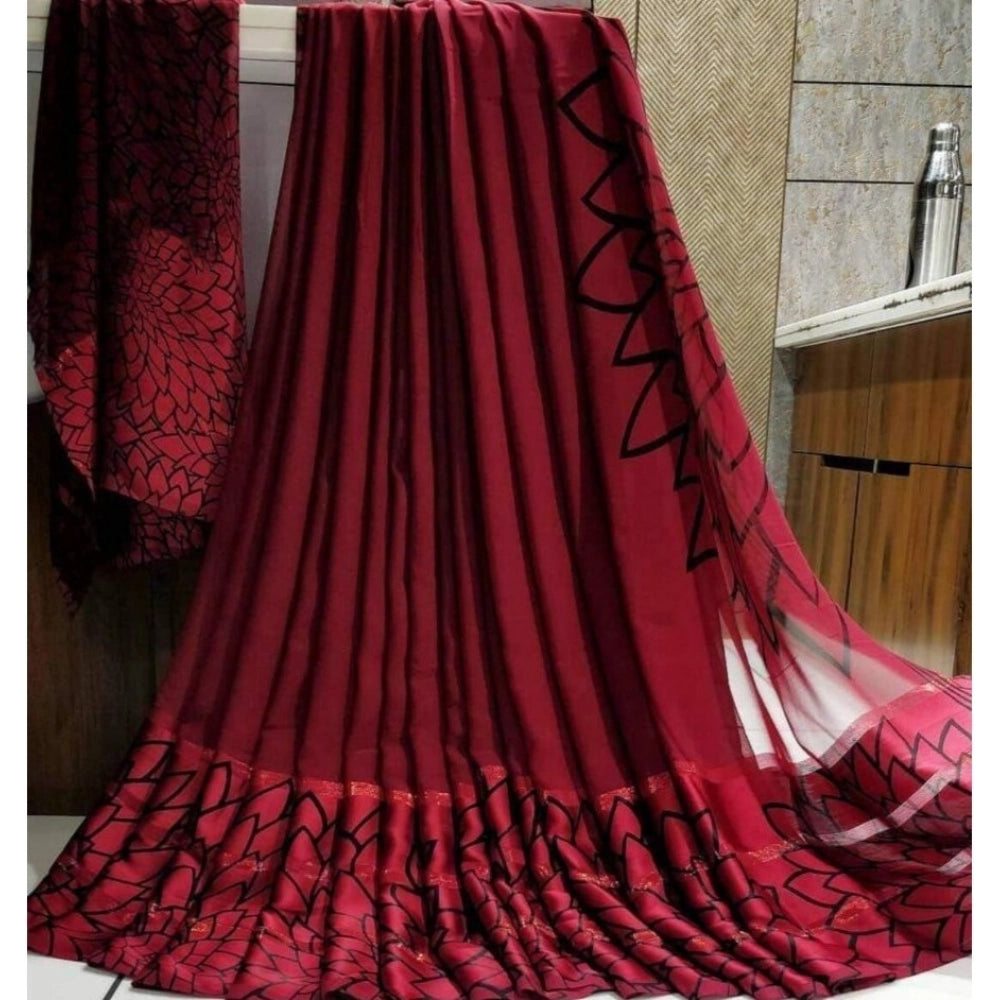 Ranili Satin Patta Printed Saree With Unstitched Blouse