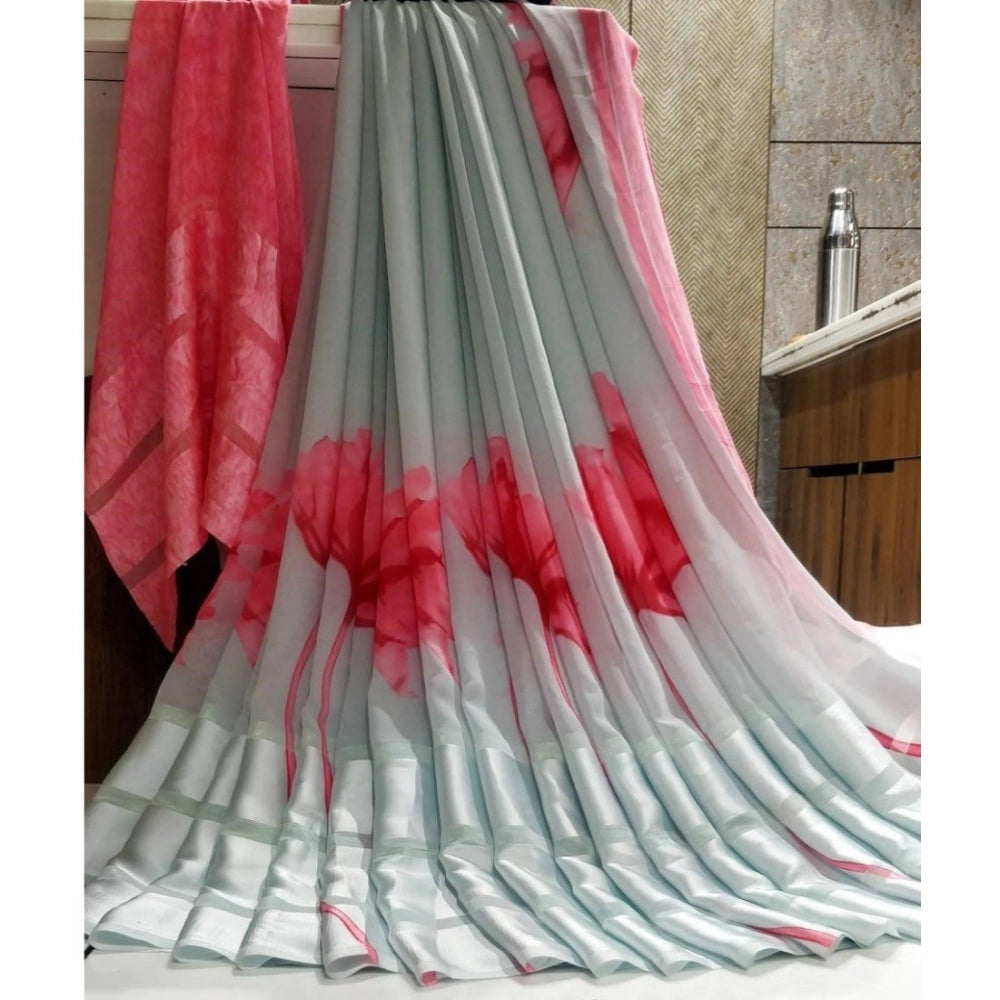 Ranili Satin Patta Printed Saree With Unstitched Blouse