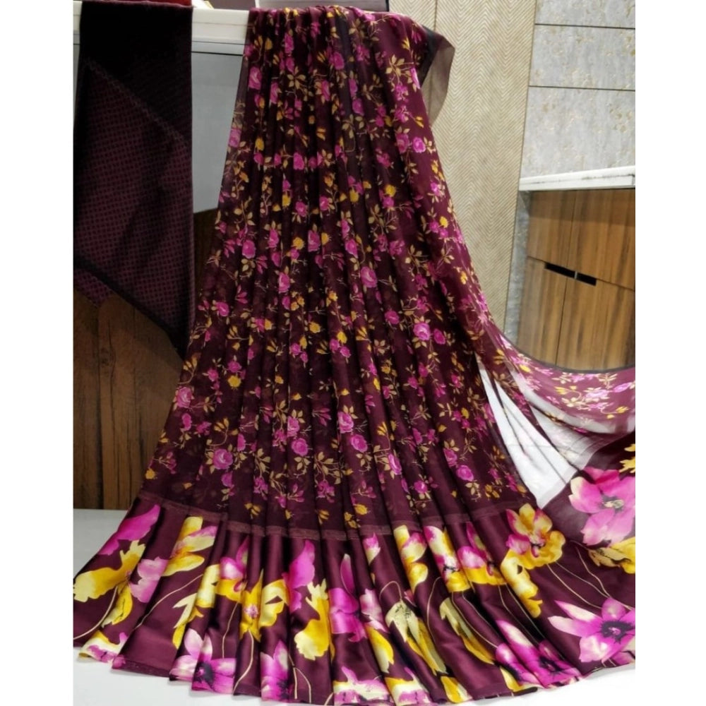 Ranili Satin Patta Printed Saree With Unstitched Blouse