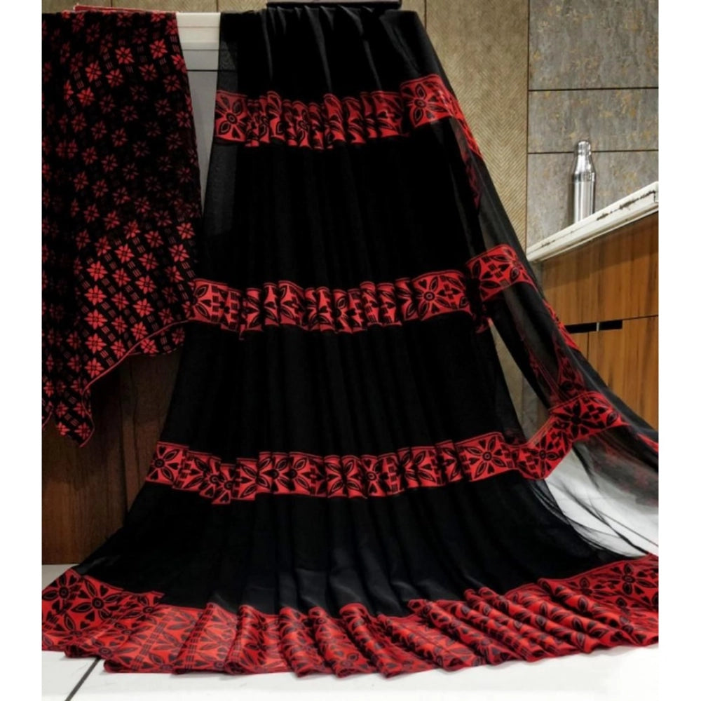Ranili Satin Patta Printed Saree With Unstitched Blouse
