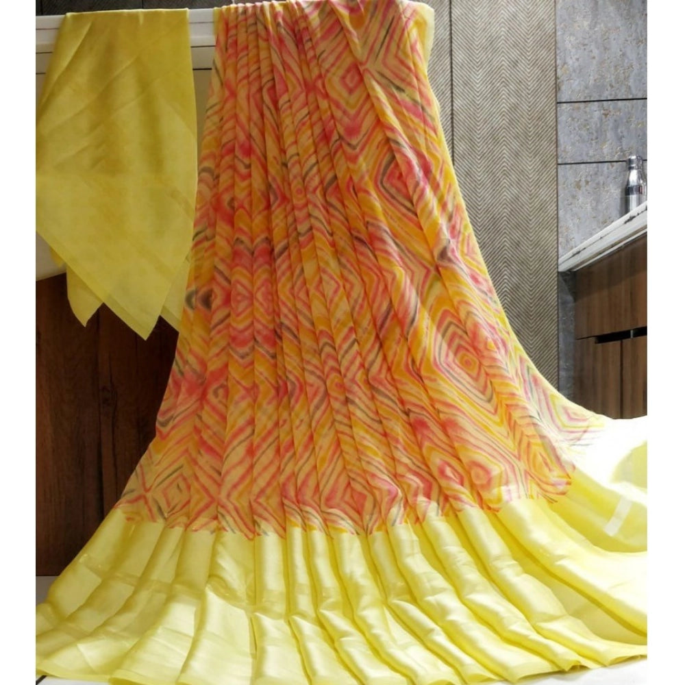 Ranili Satin Patta Printed Saree With Unstitched Blouse