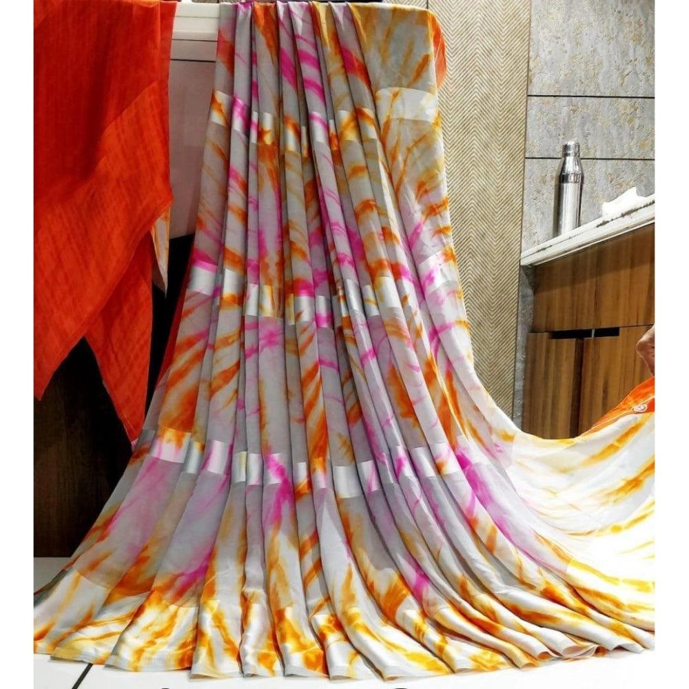 Ranili Satin Patta Printed Saree With Unstitched Blouse