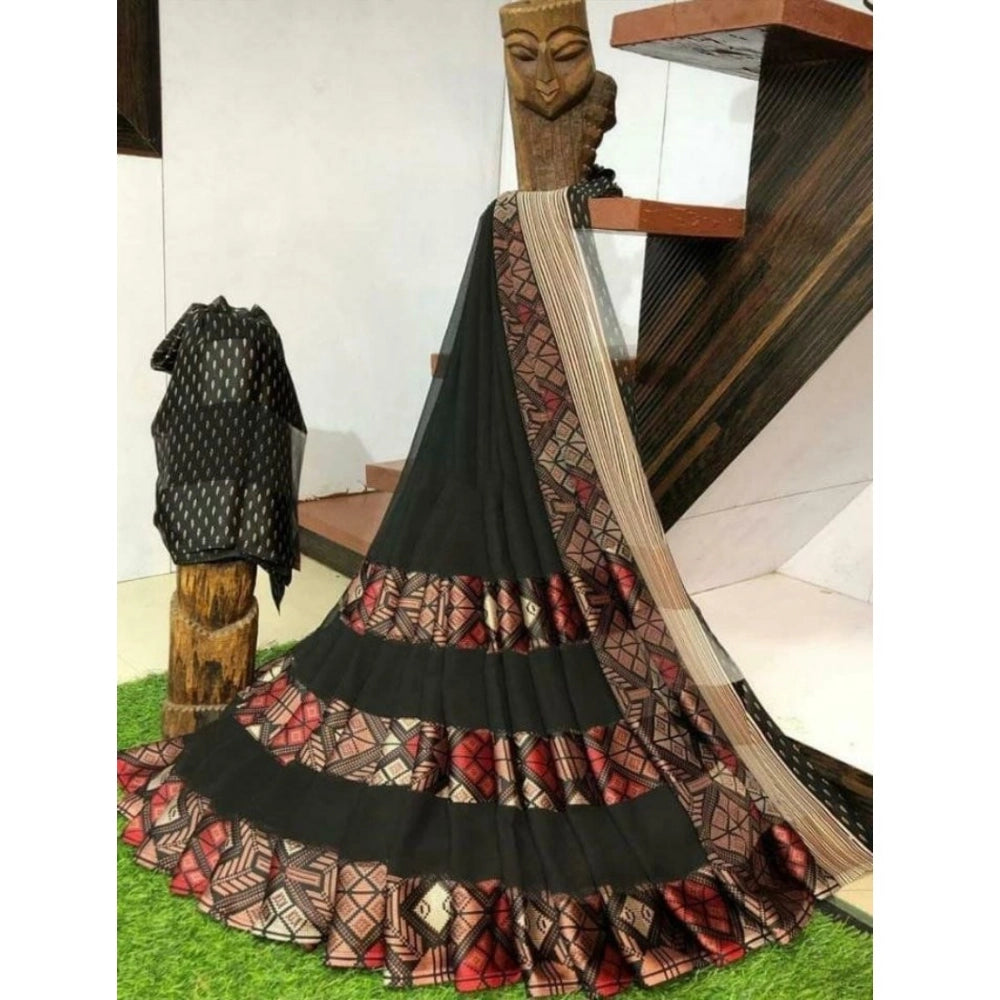 Ranili Satin Patta Printed Saree With Unstitched Blouse