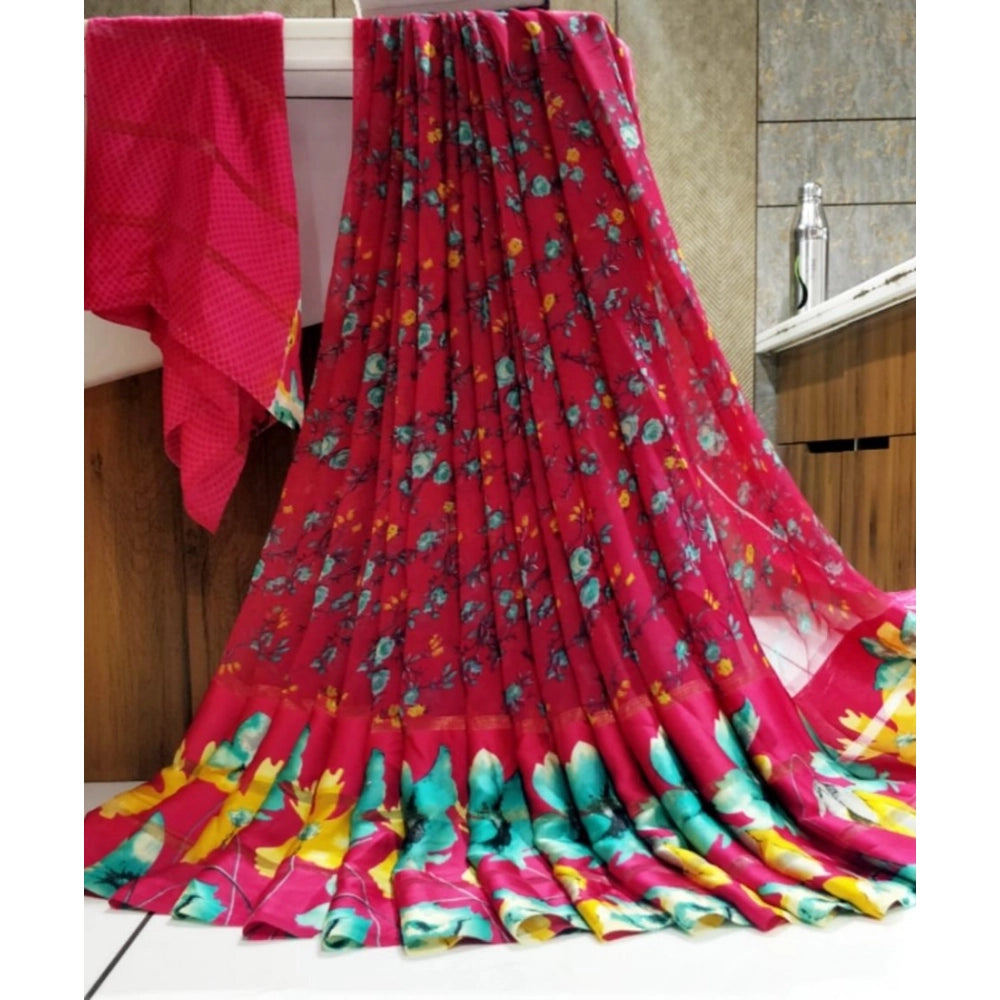 Ranili Satin Patta Printed Saree With Unstitched Blouse