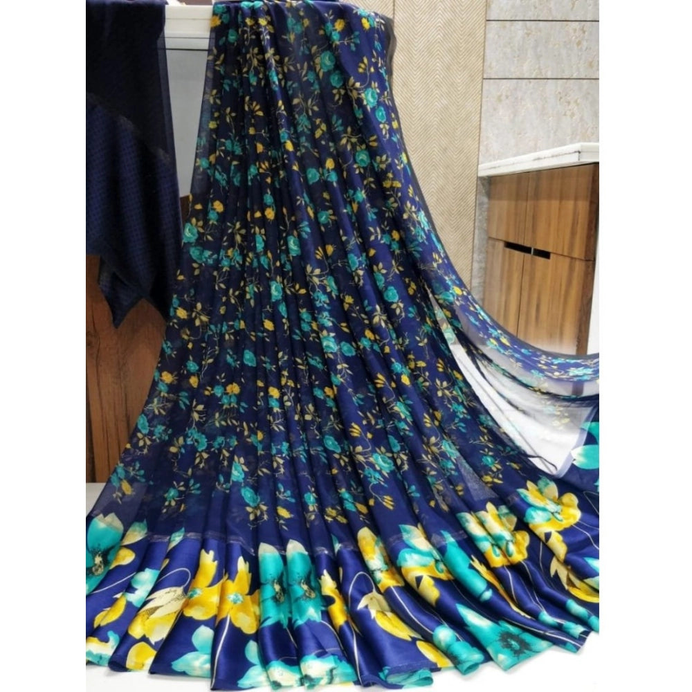 Ranili Satin Patta Printed Saree With Unstitched Blouse
