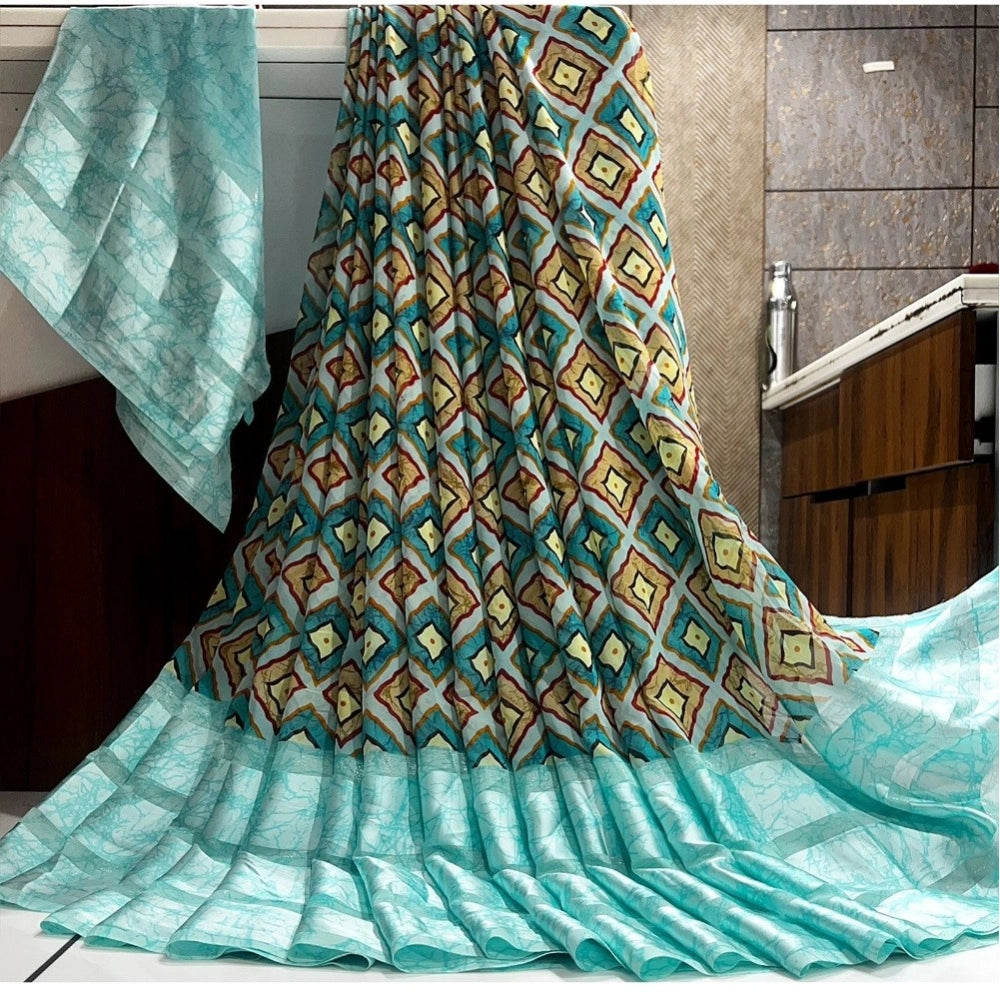 Ranili Satin Patta Printed Saree With Unstitched Blouse