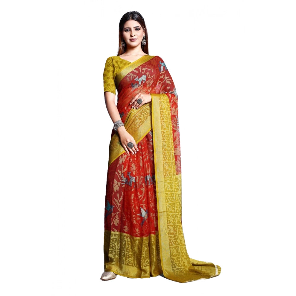 Ranili Viscose Rayon Printed Saree With Unstitched Blouse