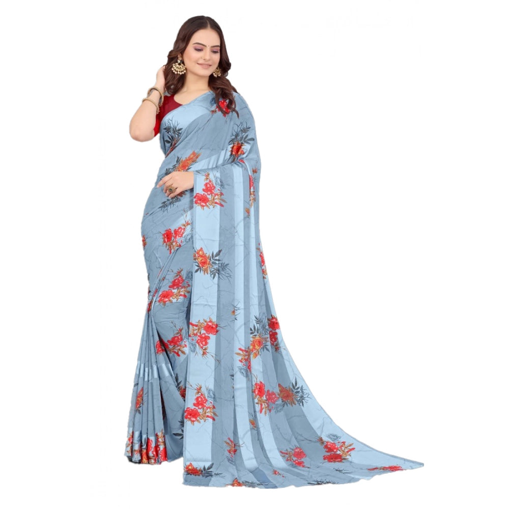 Ranili Satin Patta Printed Saree With Unstitched Blouse