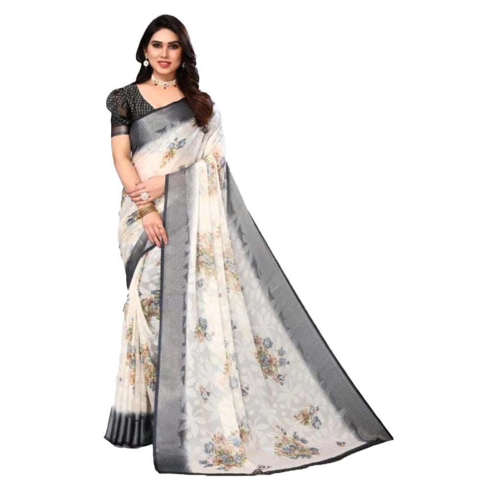 Ranili Viscose Rayon Printed Saree With Unstitched Blouse