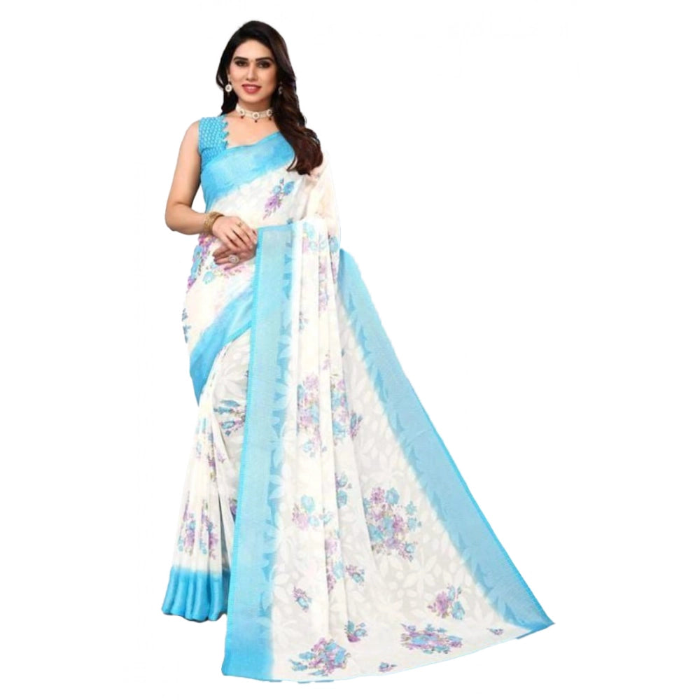 Ranili Viscose Rayon Printed Saree With Unstitched Blouse