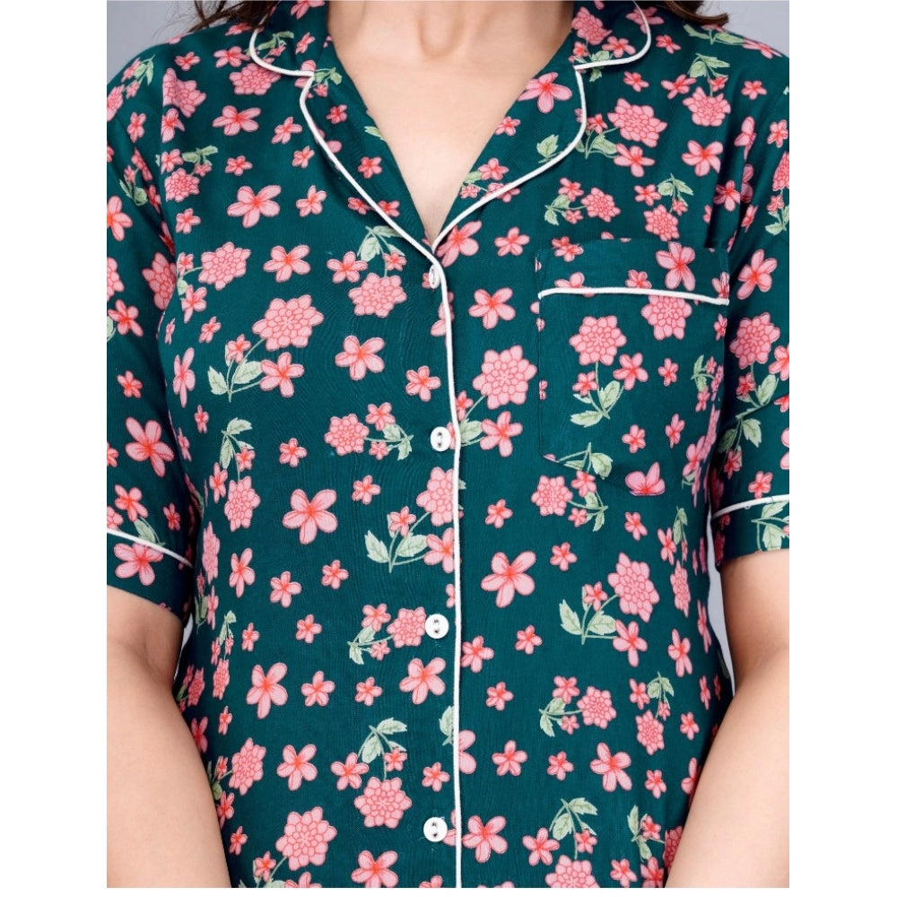 Ranili Casual Half Sleeve Printed Viscose Rayon Shirt With Pyjama Pant Night Suit Set