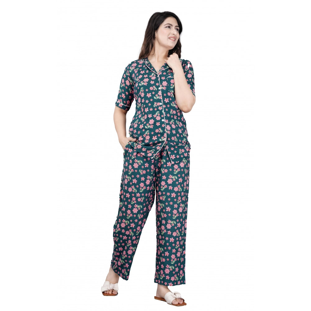 Ranili Casual Half Sleeve Printed Viscose Rayon Shirt With Pyjama Pant Night Suit Set