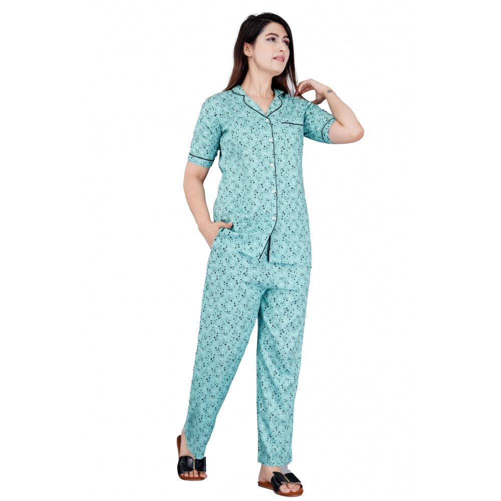 Ranili Casual Half Sleeve Printed Viscose Rayon Shirt With Pyjama Pant Night Suit Set