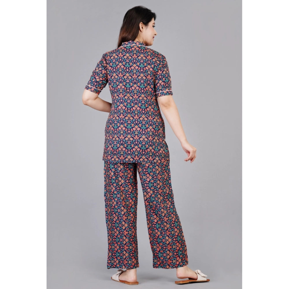 Ranili Casual Half Sleeve Printed Viscose Rayon Shirt With Pyjama Pant Night Suit Set