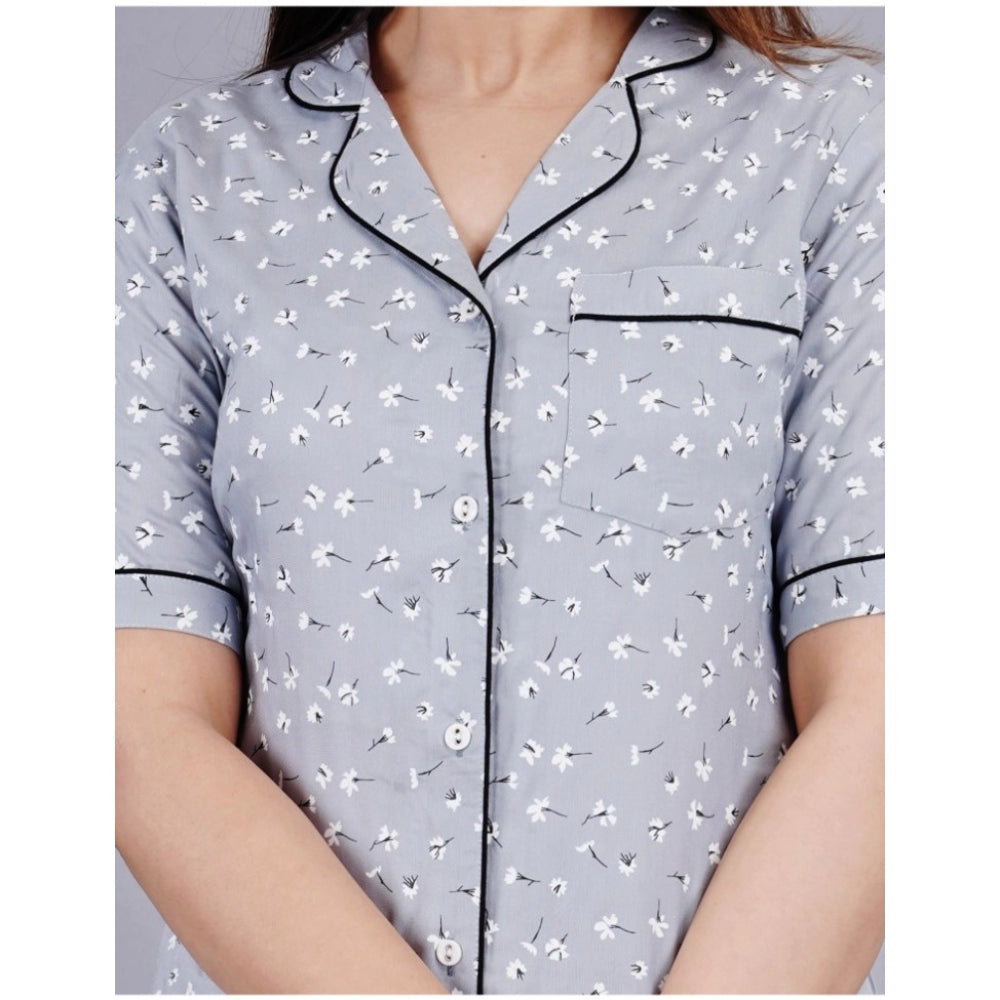 Ranili Casual Half Sleeve Printed Viscose Rayon Shirt With Pyjama Pant Night Suit Set