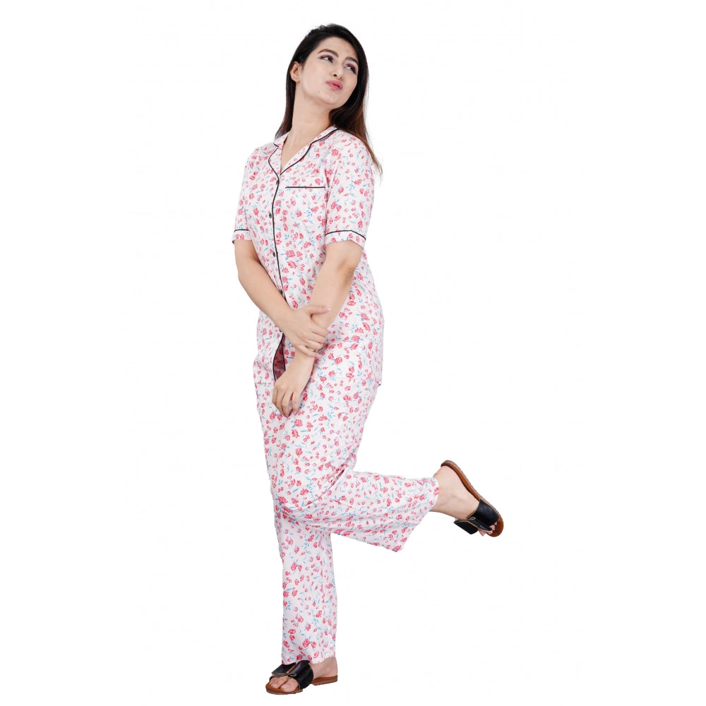 Ranili Casual Half Sleeve Printed Viscose Rayon Shirt With Pyjama Pant Night Suit Set
