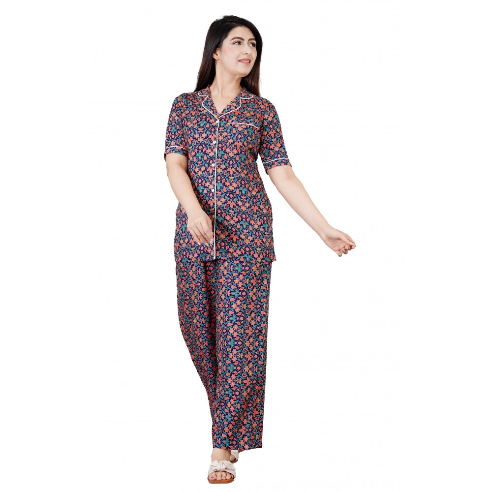 Ranili Casual Half Sleeve Printed Viscose Rayon Shirt With Pyjama Pant Night Suit Set