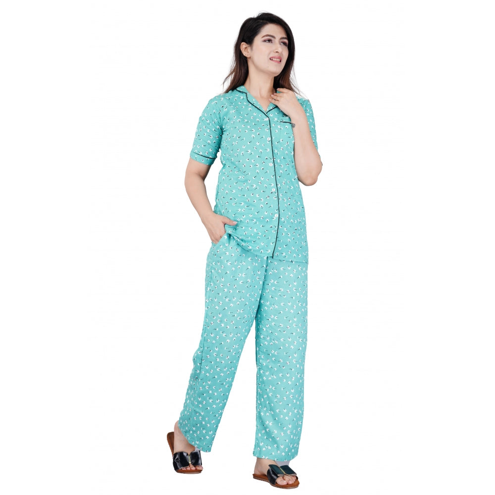 Ranili Casual Half Sleeve Printed Viscose Rayon Shirt With Pyjama Pant Night Suit Set