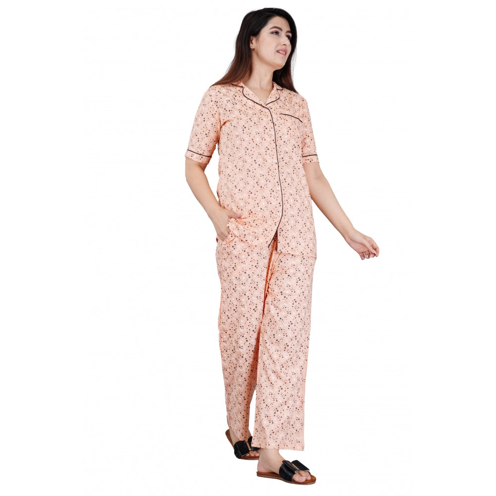 Ranili Casual Half Sleeve Printed Viscose Rayon Shirt With Pyjama Pant Night Suit Set