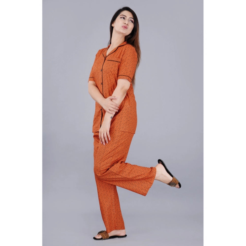 Ranili Casual Half Sleeve Printed Viscose Rayon Shirt With Pyjama Pant Night Suit Set