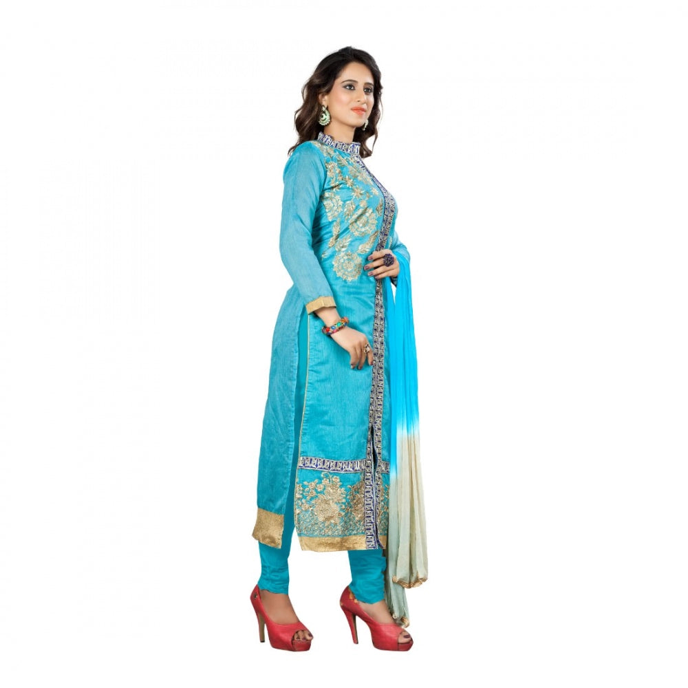 Chanderi Fabric Sky Blue Color Unstitched Salwar-suit Material With Dupatta