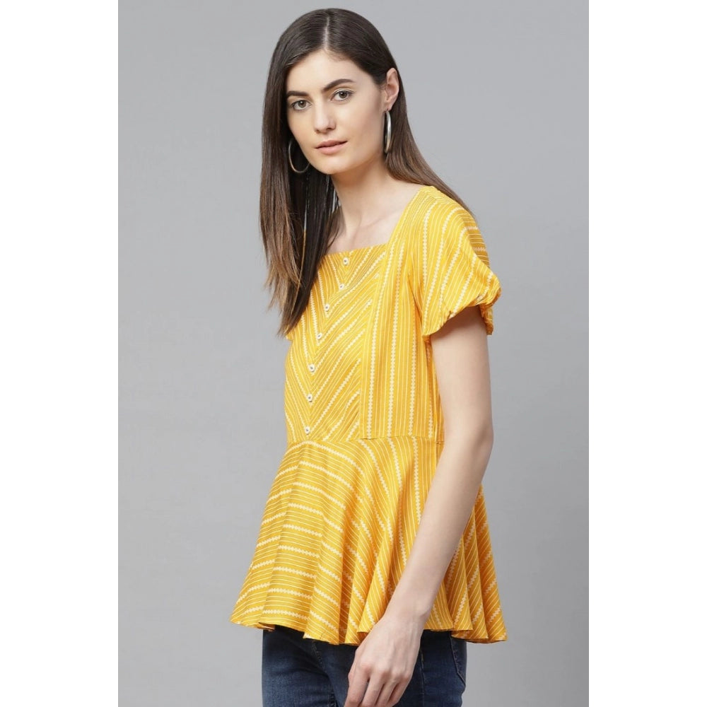 Ranili Casual Short Sleeves Stripe Printed Rayon Top