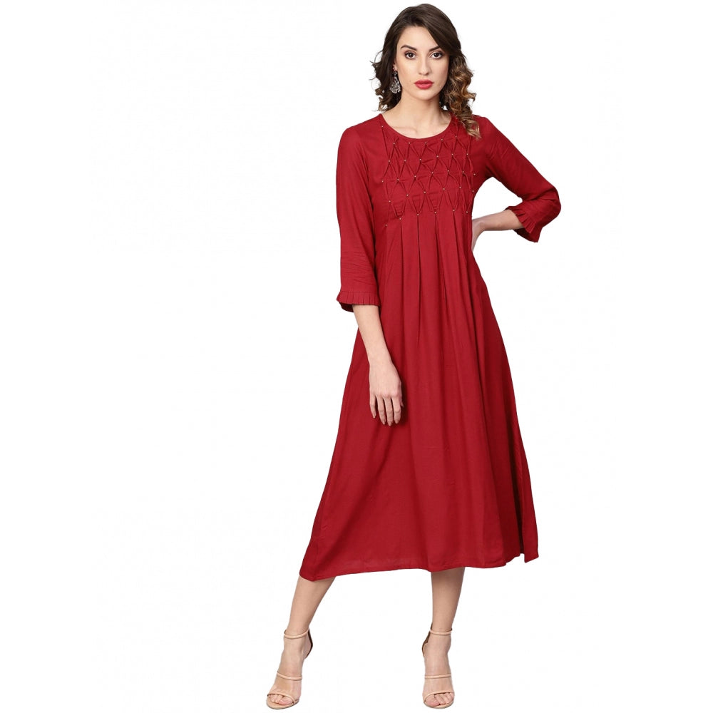 Ranili Casual 3/4 Th Sleeve Solid Rayon Dobby Dress