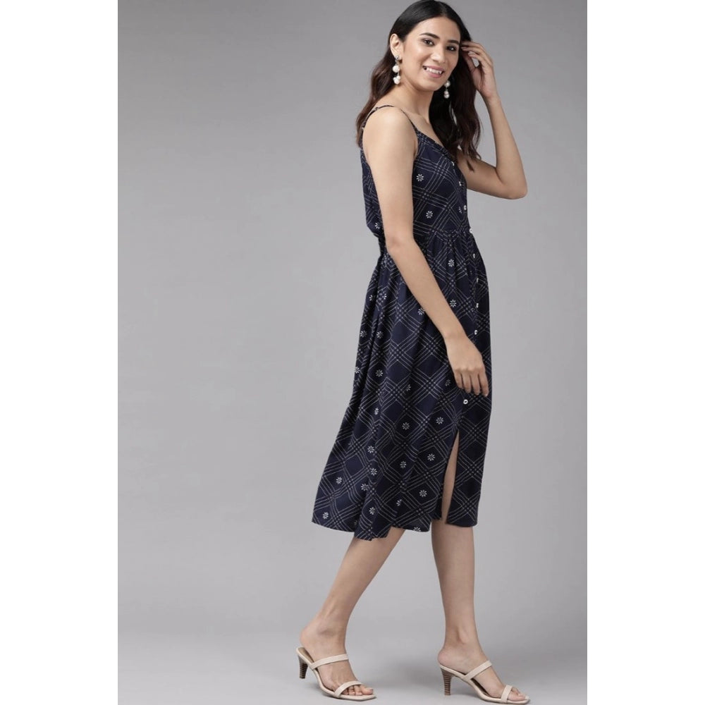 Ranili Casual Sleeveless Stripe Printed Rayon Dress