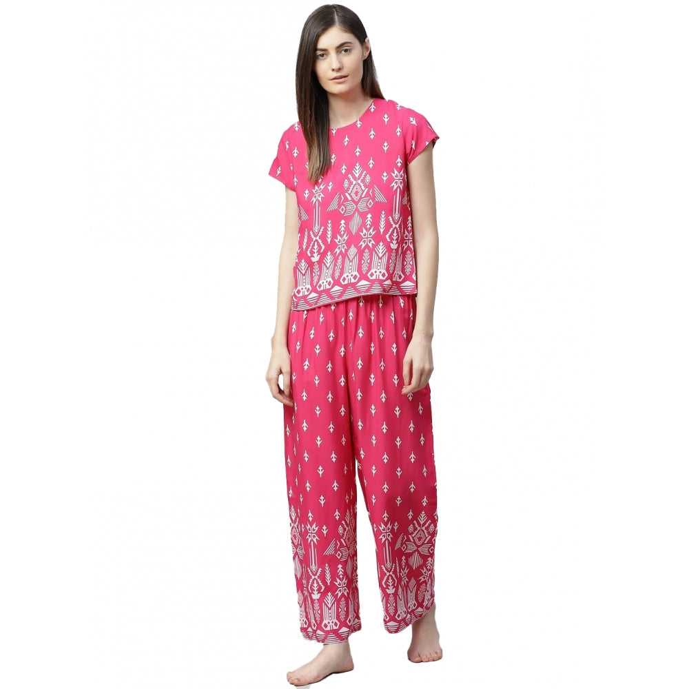 Ranili Casual Short Sleeve Printed Rayon Pajama Set
