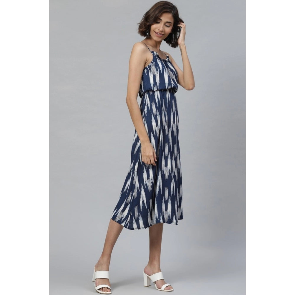 Ranili Casual Sleeveless Ikat Print Rayon Dress