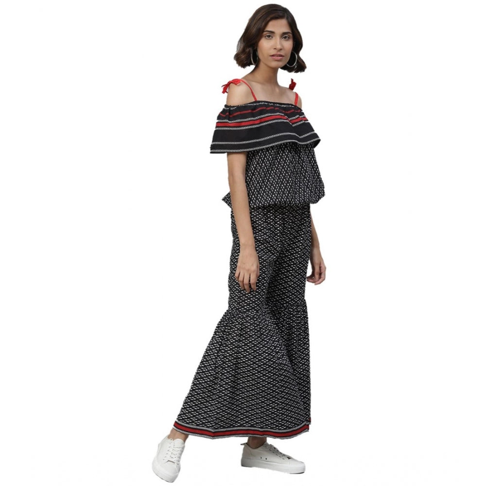 Ranili Casual Shoulder Sleeve Geomatrical Printed Cotton Dress