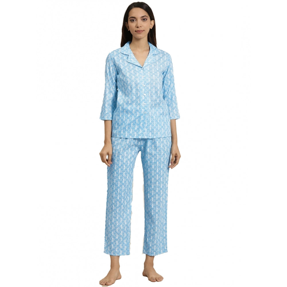 Ranili Casual 3/4 Th Sleeve Floral Printed Rayon Shirt With Pyjama Pant Night Suit Set